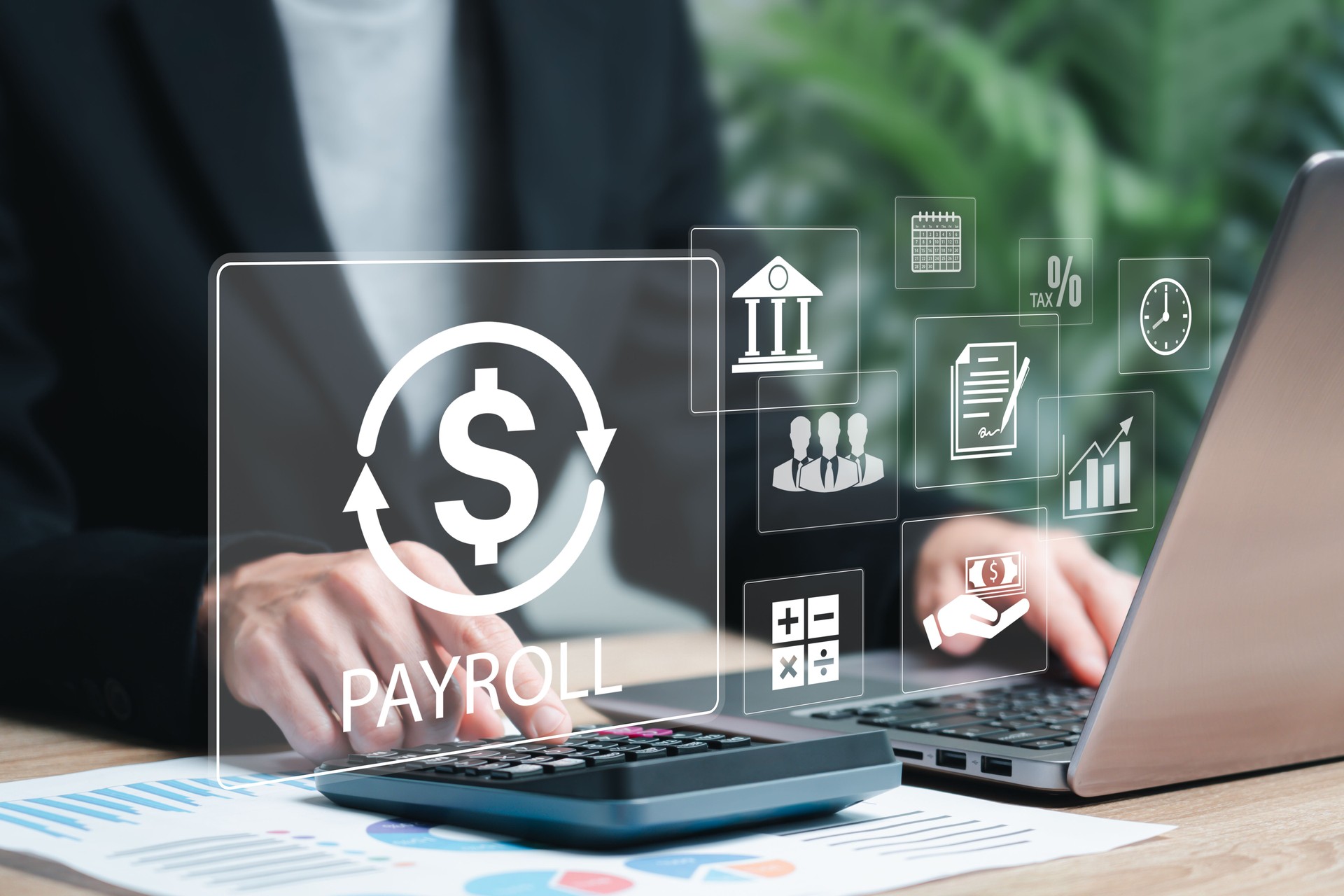 Payroll business finance management concept, Salary calculation,  Automatic salary payment system, Businesswomen payment management, Technology for payment salary, Financial, Accounting